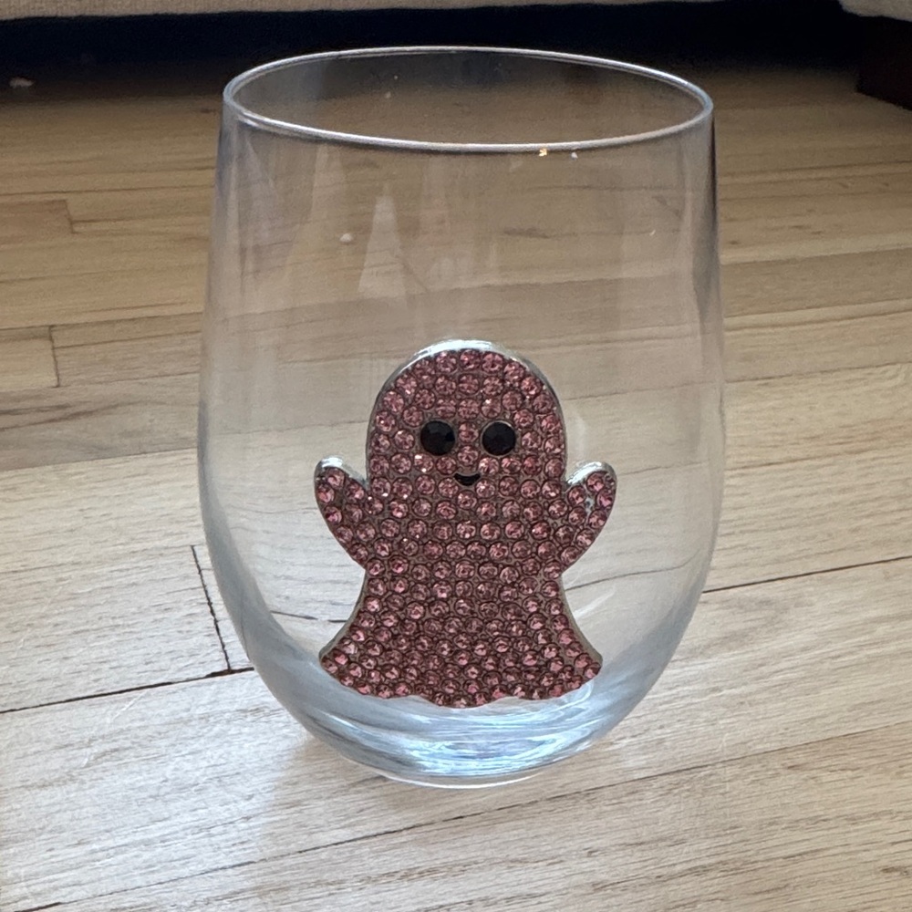 Pink Rhinestone Ghost Stemless Wine Glass